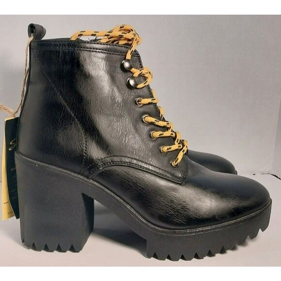 Seven7 Flatiron Platform Boots Womens Size 9 Black Leather Side Zip 2081 - Picture 8 of 10